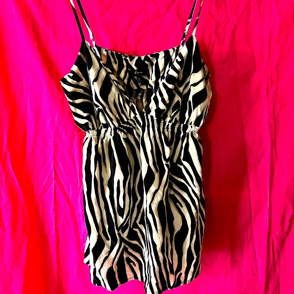 Animal print deep plunge silk top